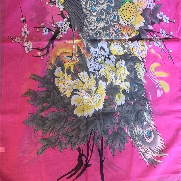 LIANG DIAN Womens Scarf Pink Floral Peacock Print - Picture 2 of 6